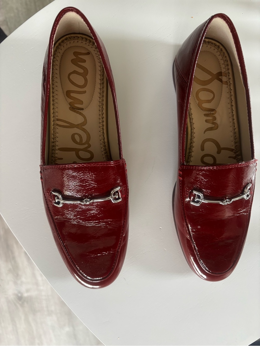 Sam Edelman Burgundy Patent Leather Horsebit Loafers